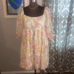 By Together Floral Mini Dress - Pink, Yellow, Green